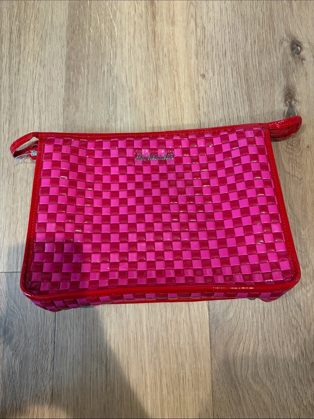 MZ Wallace Woven Hot Pink Pouch with Gloss Trim